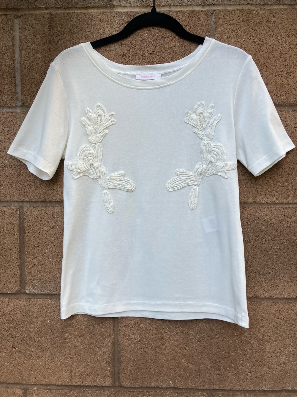 See by Chloe Cloud Dancer Embroidered T-shirt